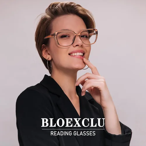 Vista 4 de BLOEXCLU Gafas de lectura para mujer, con bloqueo de luz azul, antifatiga ocular, lentes de moda, bisagra de resorte