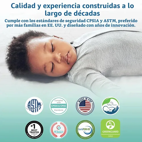 Vista 5 de Colchón de cuna Sealy Baby Butterfly Knit transpirable, certificado GREENGUARD GOLD, hecho en EE.UU., espuma premium, funda lavable y fácil