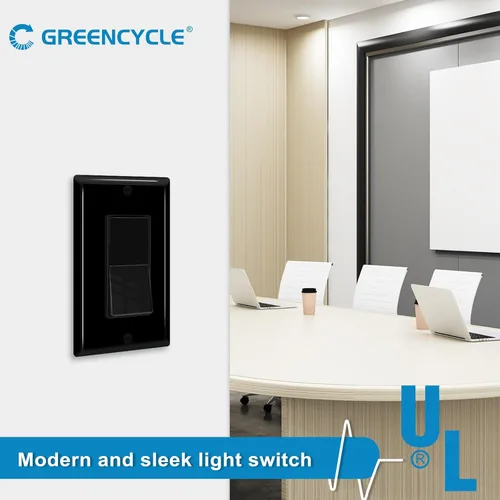 Vista 9 de Greencycle Interruptor de luz basculante negro de un solo polo, interruptor de luz de paleta de 15 amperios, interruptores Sp blancos, 120V-277V CA