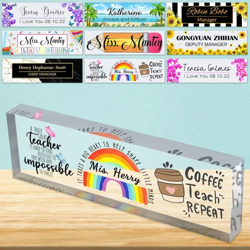 Vista 38 de Placa de nombre de escritorio personalizada de bloque de acrílico personalizado para oficina, placa de escritorio personalizada, decoración