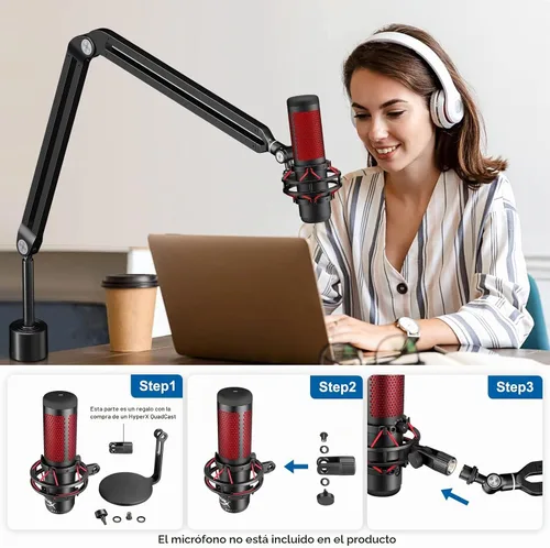 Vista 4 de Brazo de suspensión para micrófono Aokeo AK-45, soporte de escritorio ajustable y compacto para micrófono de suspensión tipo tijera para Blue Yeti