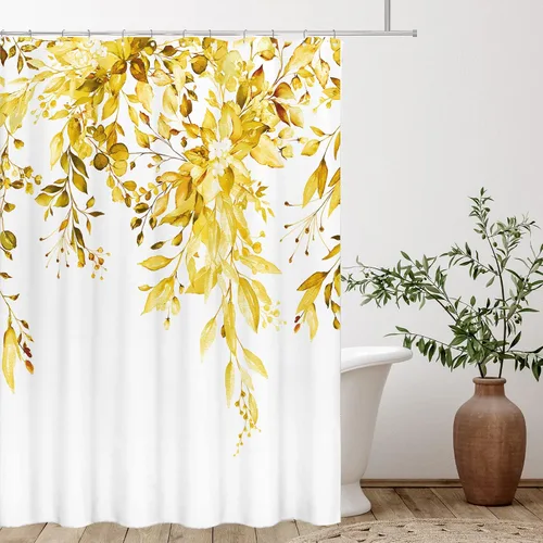 Vista 83 de Tititex - Juego de cortinas de ducha de eucalipto negro, hojas de acuarela gris en la parte superior, con decoración floral de baño, 60 x 72