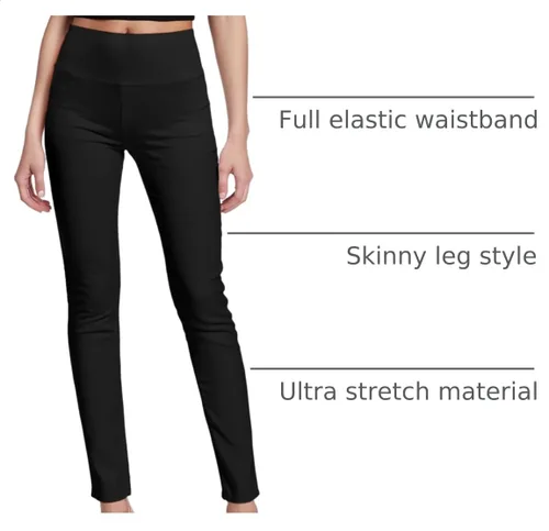 Vista 4 de Hybrid & Company Pantalón súper cómodo elástico con cintura elástica completa, estilo pull-on, de sarga Millennium Negro