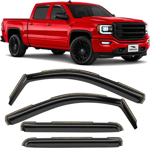 Vista 29 de Voron Glass Protectores de lluvia extra duraderos con cinta adhesiva para Chevrolet (Chevy) Silverado 2500HD/3500HD 2007-2014 cabina extendida Negro