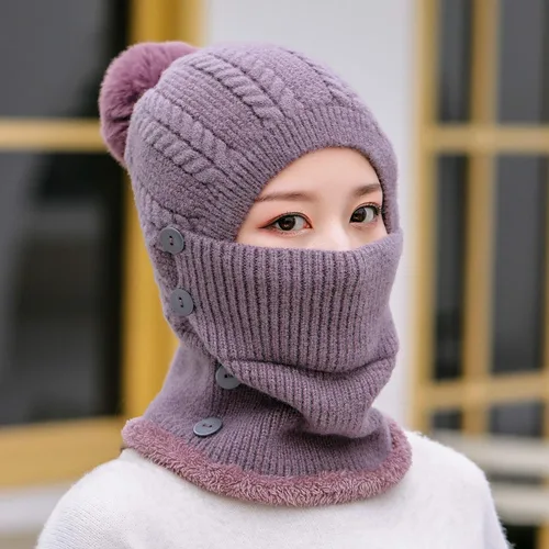 Vista 6 de Gorros de invierno para mujer, de una pieza, con forro polar, de punto, pasamontañas, con cuello de calavera, bufanda circular, sombrero de nieve