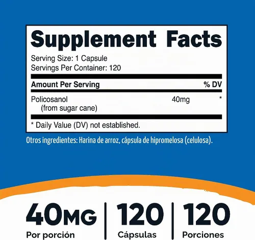Vista 2 de Nutricost Policosanol (40mg) 120 Cápsulas, Sin Gluten