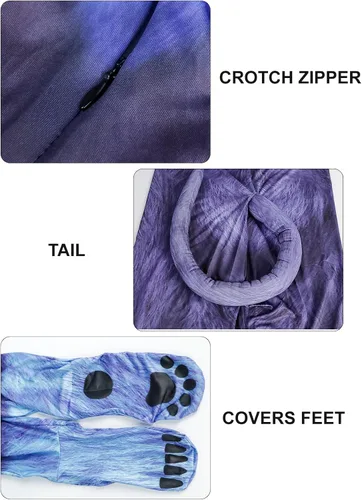 Vista 104 de Disfraz de animal para hombre con estampado de cola grande, overol peludo de elastano para cosplay, fiesta de Halloween