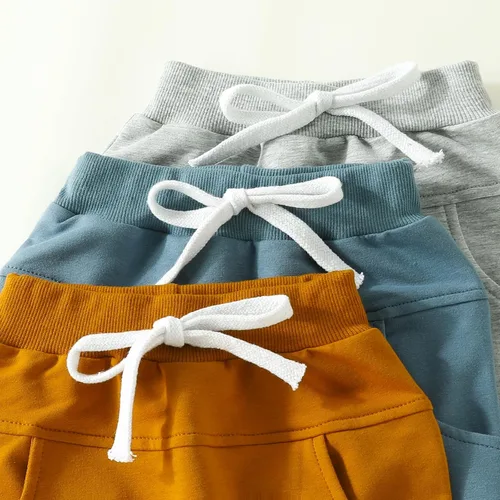 Vista 6 de Paquete de 3 pantalones deportivos de algodón acanalado con cordón y cordón de ajuste para bebé, ropa de otoño e invierno