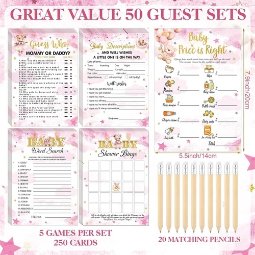 Vista 5 de Patelai 321 Bearly Wait Baby Shower Decoraciones de oso rosa, suministros de fiesta de oso rosa, juegos de baby shower, juegos de 5 juegos de No