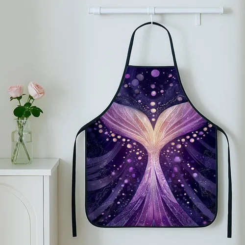 Vista 5 de Delantales fantásticos para cocinar, diseño de sirena de fantasía violeta, delantal para adultos, delantal mágico artístico lavable para limpieza