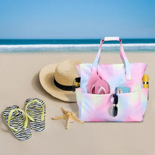 Vista 7 de Bolsa de playa y piscina para mujer, grande, bolsa de gimnasio con compartimento húmedo para viajes, impermeable