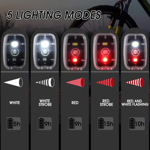 Vista 4 de Mudder Luces de Correr para Corredores Lámparas LED de Seguridad Recargables USB con Clip Estroboscópico Lámparas Traseras de Bicicleta con 5 Modos