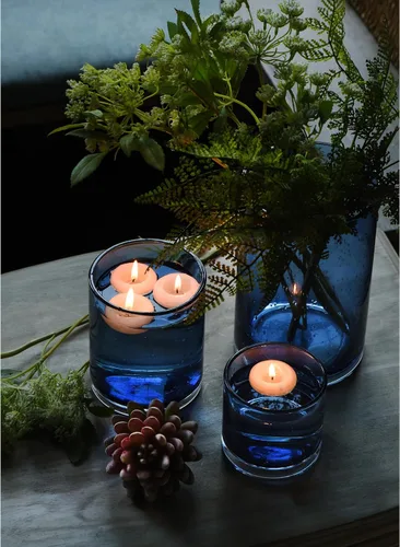 Vista 5 de Portavelas Azul para Velas de Pilar y Té, Jarrones Cilíndricos de Cristal con Burbujas Modernas Estilo Huracán, Centros de Mesa para Cocina, Isla