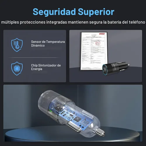 Vista 5 de MFi 35W USB C Cargador rápido de coche con 3 pies tipo C a cable Lightning (negro)