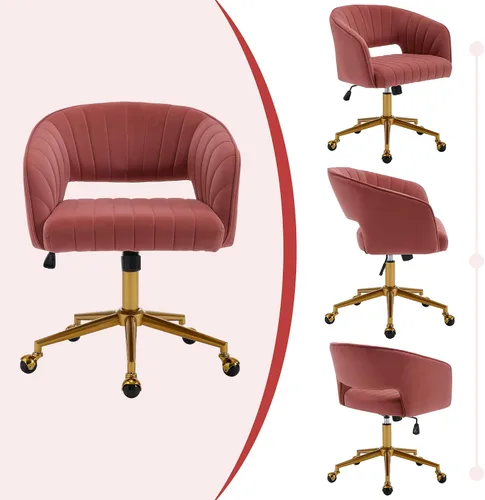 Vista 9 de Sillas de escritorio para oficina en casa Westice, silla de escritorio de terciopelo moderna, silla giratoria de tocador con base dorada ajustable