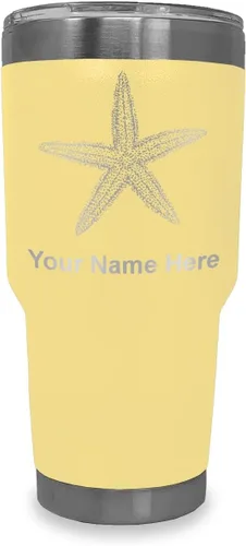 Vista 7 de LaserGram 20oz Vacuum Insulated Tumbler Mug, Starfish, Personalized Engraving Included (Black)