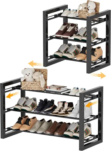 Vista 10 de Homeiju Zapatero expandible, estante de zapatos de metal de 2 niveles, soporte ajustable para zapatos, botas, tacones, organizador de zapatos de pie