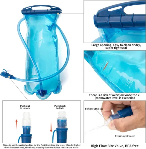 Vista 8 de Mochila de hidratación, mochila de agua para correr con vejiga de 2 L, mochila de agua hidráulica para hombres y mujeres, ciclismo, senderismo, rave