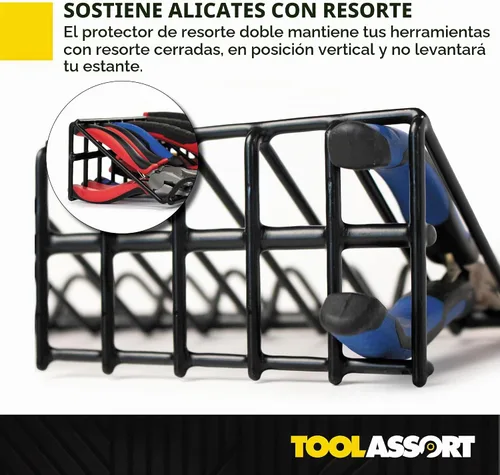 Vista 3 de Estante organizador de alicates para almacenamiento de cajas de herramientas, sostiene alicates de mango regular y ancho, se adapta a cajas