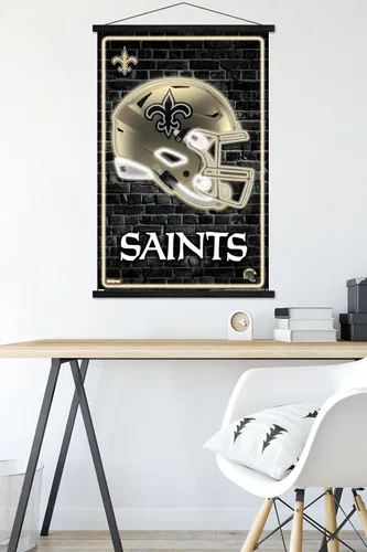 Vista 5 de Trends International NFL New Orleans Saints - Póster de pared con casco neón 23 con marco magnético