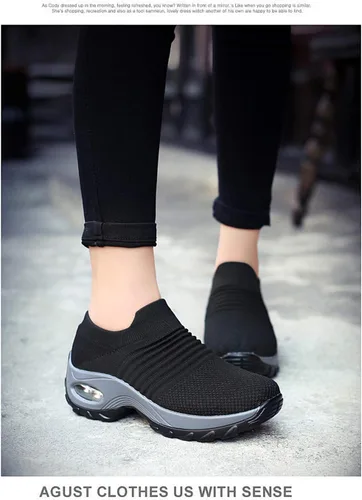 Vista 2 de UareMgic Zapatos de enfermería para mujer, para caminar, con plataforma de punto, con amortiguación de aire, zapatos de trabajo