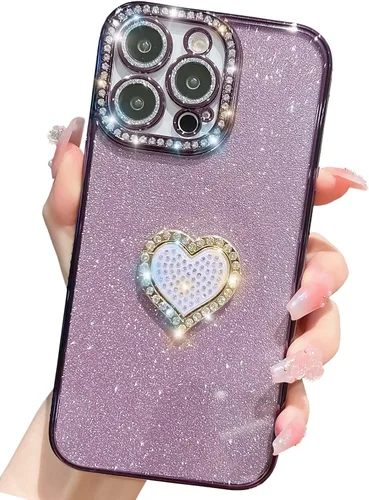 Vista 13 de Funda magnética de lujo con purpurina compatible con iPhone 13 Pro Max de 6.7 pulgadas, bonita funda transparente con diamantes de imitación
