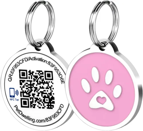 Vista 10 de Pet Dwelling Etiquetas inteligentes de identificación de mascotas QR + NFC para perros, duraderas e impermeables, etiquetas inteligentes