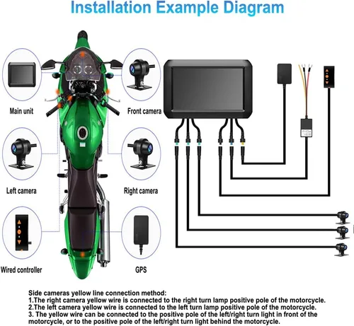 Vista 8 de VSYSTO Cámara WiFi para salpicadero de motocicleta, monitoreo de estacionamiento, GPS de 4 pulgadas, cámara de visión trasera de motocicleta
