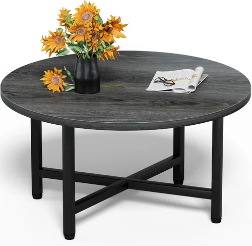 Vista 13 de Mesa de Centro, Mesas de Centro Pequeñas de 23.6", Mesas de Centro Redondas Negras para Sala de Estar, Mesa de Piso para Sentarse en el Suelo, Mesa