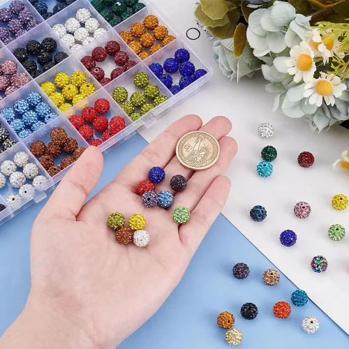 Vista 3 de PH PandaHall - 240 piezas de cuentas de strass en 24 colores, cuentas de cristal de 10 mm, cuentas de bola de discoteca con strass, cuentas