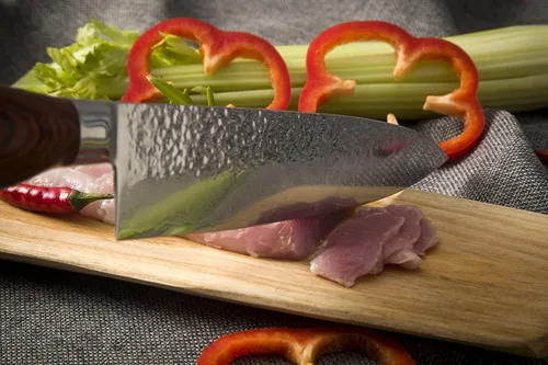 Vista 7 de Cuchillo de chef de Damasco – Acero inoxidable japonés VG10 de 67 capas de 8 pulgadas – Forjado de alto carbono – Hoja afilada de espiga completa