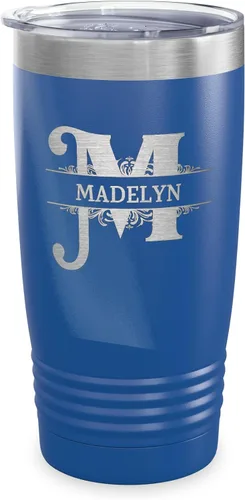 Vista 10 de Vaso con monograma con nombre de letra dividida grabado con láser, taza de viaje inicial con nombre, regalo personalizado para mujeres y hombres