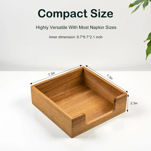 Vista 5 de Servilletero de madera de acacia para mesa, dispensador de servilletas cuadrado de granja con amplia apertura lateral, servilletas de papel fáciles