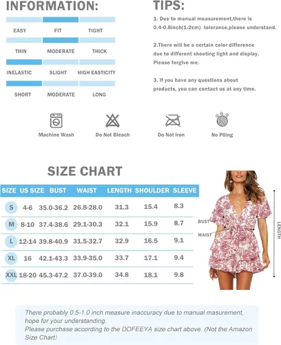 Vista 3 de DOFEEYA Mameluco corto floral para mujer, cuello en V, manga acampanada, vestido de verano, overol casual con lazo en la cintura y dobladillo