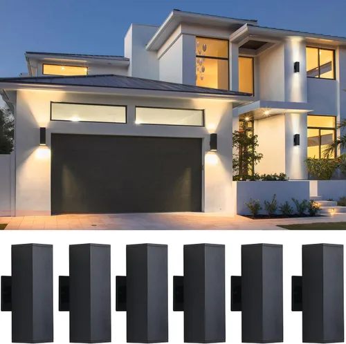Vista 10 de 1 paquete de iluminación exterior del atardecer al amanecer, luces LED cuadradas hacia arriba y hacia abajo, accesorios de iluminación exterior