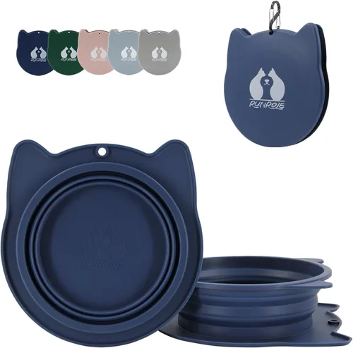 Vista 10 de RUNROLE Cuencos plegables de silicona 2 en 1 para viaje, se juntan y usan por separado, cuencos portátiles para agua y alimentos para mascotas, Rosa
