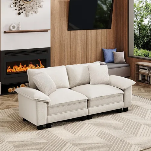 Vista 66 de Sofá seccional en forma de U de 123 pulgadas con cojines tipo nube, juego de sofá modular de asiento profundo con 5 asientos y 2 otomanos, brazos
