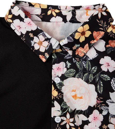 Vista 5 de OYOANGLE Conjunto de 2 piezas para hombre con estampado casual de manga corta con botones y pantalones cortos