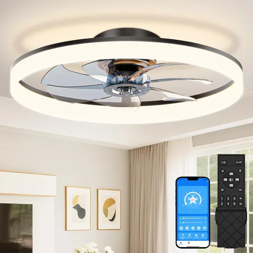 Vista 21 de VOLISUN Ventiladores de techo pequeños de 13 pulgadas con luces y control remoto, ventiladores de techo de perfil bajo con luz, luz de techo LED