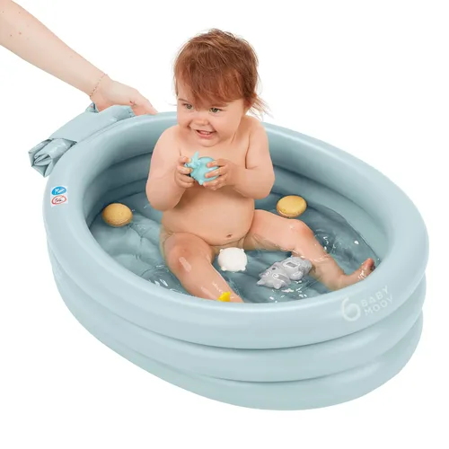 Vista 9 de Babymoov Bañera y piscina inflable: segura, portátil y crece con el bebé (desde 0+ inserto para recién nacido incluido)