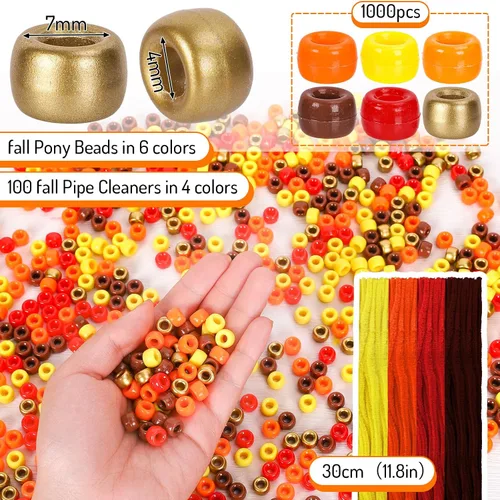 Vista 2 de Whaline 1000 cuentas de pony de otoño con 100 tallos de chenilla, limpiadores de tuberías de 6 colores, cuentas de plástico para manualidades