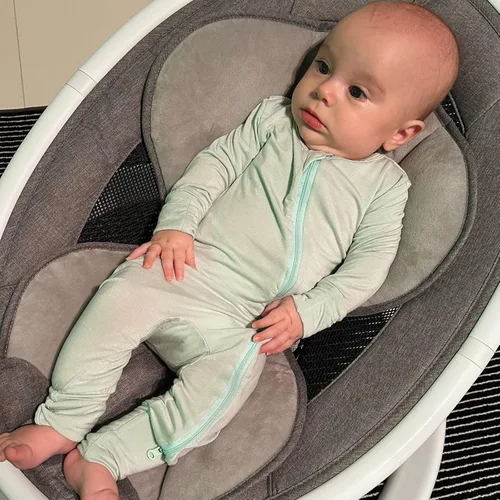 Vista 6 de Aablexema Pijama sin pies con cremallera y mitón, rayón de bambú, pijama de manga larga para bebé