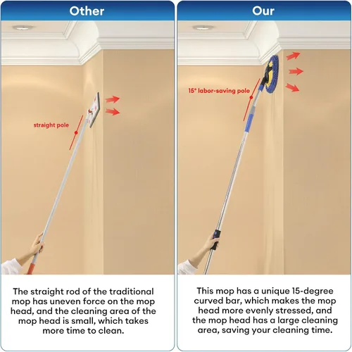Vista 4 de Limpiador de Pared, Trapeador de Pared de Máximo 66'' con Mango Largo, Trapeador de Polvo para Techo con Poste de Extensión de Codo Ahorrador