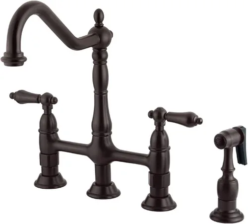 Vista 16 de Kingston Brass KS1273ALBS Heritage - Grifo de puente de cocina de 8 pulgadas con rociador de latón, latón antiguo