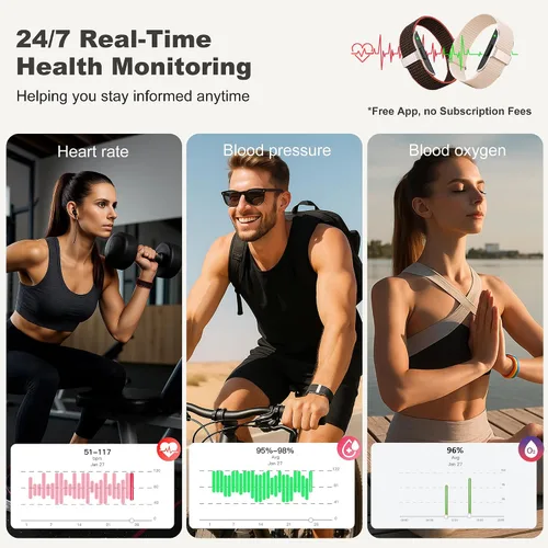 Vista 3 de Pulseras inteligentes para mujeres y hombres, rastreadores de actividad de salud con más de 120 modos deportivos, frecuencia cardíaca 24/7