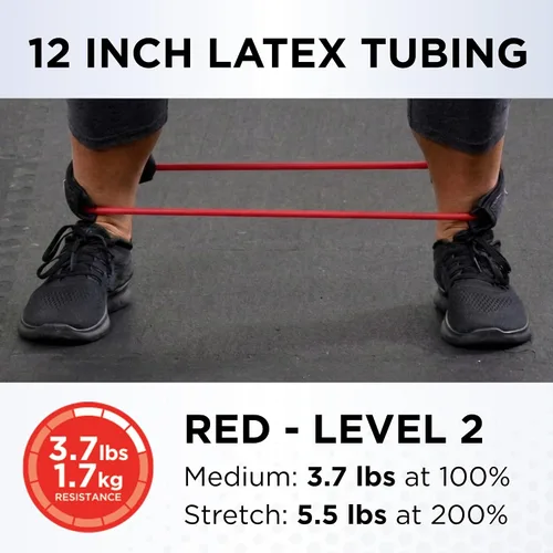 Vista 2 de TheraBand tubos de látex resistentes con manijas portables. Ideales para fisioterapia, pilates para parte inferior del cuerpo, hacer ejercicios