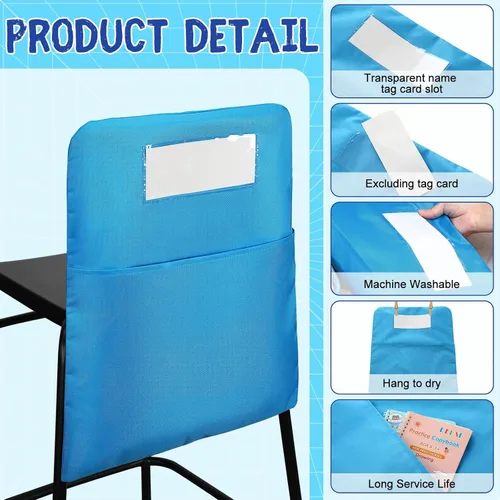 Vista 3 de 24 bolsillos para sillas de 17.3 x 20 pulgadas con ranura para etiqueta para nombre, bolsillo de almacenamiento para asiento, respaldo de aula