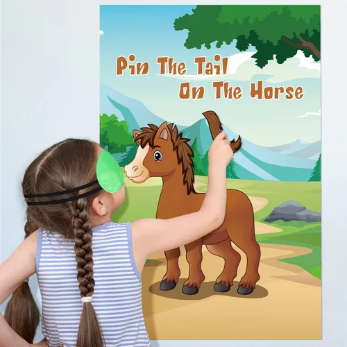 Vista 3 de Hxezoc Pin The Tail On The Horse Game para niños, póster de caballo grande, juegos de fiesta para fiesta de cumpleaños, decoraciones de fiesta
