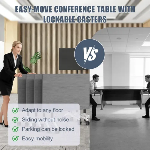 Vista 4 de Mesas de sala de conferencias, paquete de 2 mesas de reuniones modulares con ruedas, mesa de conferencias plegable moderna de 47.2 pulgadas, mesa