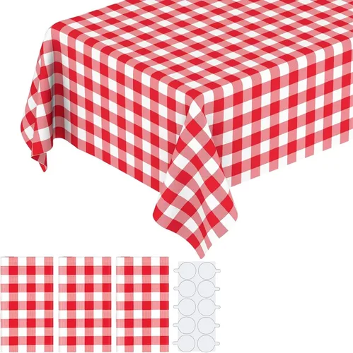 Vista 22 de Paquete de 2 manteles de plástico blanco, 108 x 54 pulgadas, manteles rectangulares desechables bohemios para bodas, pícnics y fiestas